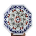 Premium Handcrafted Marble Inlay Semi-Precious Stone Table Top | Octagonal Pietra Dura Floral Medallion Design - Image 3