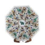 Luxury Handcrafted Marble Inlay Semi-Precious Stone Table Top | Octagonal Pietra Dura Peacock & Floral Design - Image 3