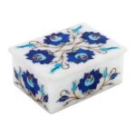Luxury Blue Floral Marble Inlay Jewellery Box | Handcrafted Pietra Dura Box with Semi-Precious Stones - Image 3