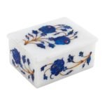 Handcrafted Blue Floral Marble Inlay Jewellery Box | Pietra Dura Marble Box with Semi-Precious Stones - Image 3