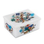 Handcrafted Marble Jewellery Box with Bird Motif & Semi-Precious Stone Inlay | Luxury Pietra Dura Art Box from Agra - Image 3