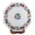 Handcrafted Marble Inlay Semi-Precious Stone Table Top | Floral Pietra Dura Marble Side Table - Image 3