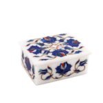Handcrafted Marble Jewellery Box with Blue Floral Semi-Precious Stone Inlay | Luxury Pietra Dura Trinket Box from Agra - Image 3