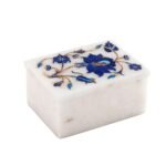 Handcrafted Marble Jewellery Box with Blue Floral Semi-Precious Stone Inlay | Luxury Pietra Dura Trinket Box from Agra - Image 3