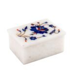 Handcrafted Marble Jewellery Box with Blue Lotus Semi-Precious Stone Inlay | Pietra Dura Marble Trinket Box from Agra - Image 3
