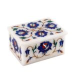 Handcrafted Marble Jewellery Box with Blue Floral Semi-Precious Stone Inlay - Image 3