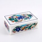 Handcrafted Marble Jewellery Box with Peacock Floral Semi-Precious Stone Inlay | Pietra Dura Marble Art Box from Agra - Image 3