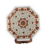 Luxury Marble Inlay Semi-Precious Stone Table Top | Handcrafted Octagonal Pietra Dura Floral Design - Image 3