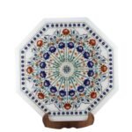 Luxury Marble Inlay Semi-Precious Stone Table Top | Handcrafted Octagonal Pietra Dura Floral Design - Image 3