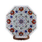 Luxury Handcrafted Marble Inlay Semi-Precious Stone Table Top | Octagonal Pietra Dura Floral Design - Image 3