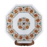 Handcrafted Marble Inlay Semi-Precious Stone Table Top | Octagonal Pietra Dura Floral Design - Image 3