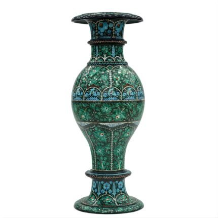 Green Marble Floor Vase with Semi-Precious Stone Inlay
