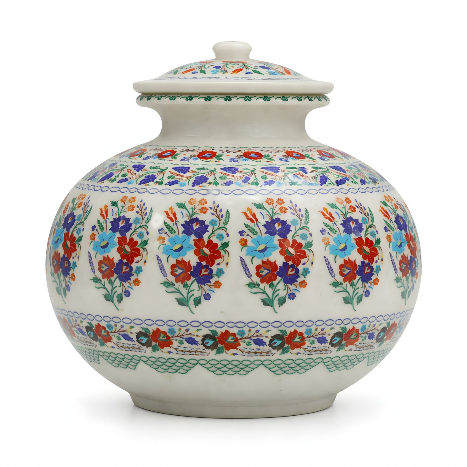 Marble Decorative Jar with Lid & Multicolor