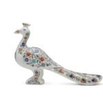White Marble Peacock Figurine with Semi-Precious Stone Inlay