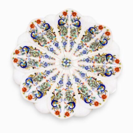 White Marble Peacock Inlay Plate
