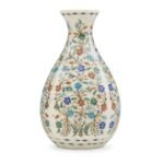 White Marble Vase with Multicolor Semi-Precious Stone Inlay